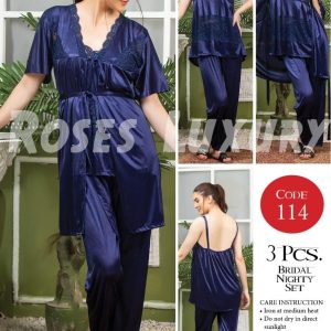 Red Satin Silk Long Gown + Inner + Trouser Set for Women Night Dress For Her