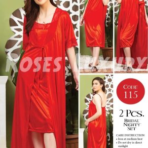 Hot Sexy Long Nighty for Women - Silk Lace Night Dress, Multi-Color, 2 Pcs Set
